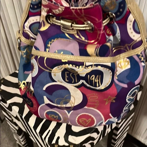 Coach Pink and Purple Shoulder Bag with Vibrant Design
